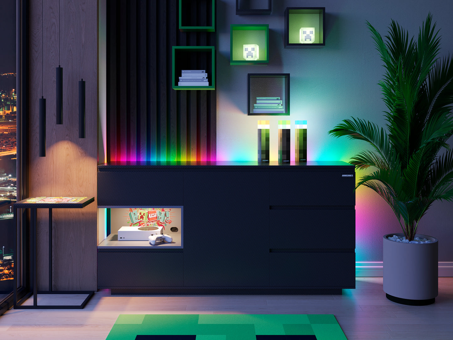 MINECRAFT - Couchtisch, Wohnzimmertisch mit einer Ablage Gaming Möbel mit dunklem Design und Minecraft Print