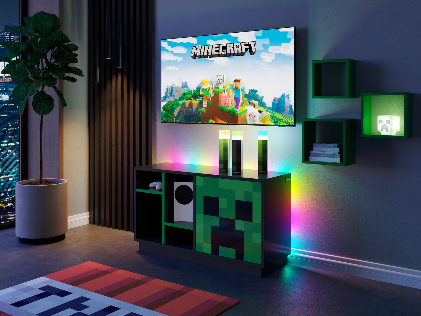 MINECRAFT - Couchtisch, Wohnzimmertisch mit einer Ablage Gaming Möbel mit dunklem Design und Minecraft Print