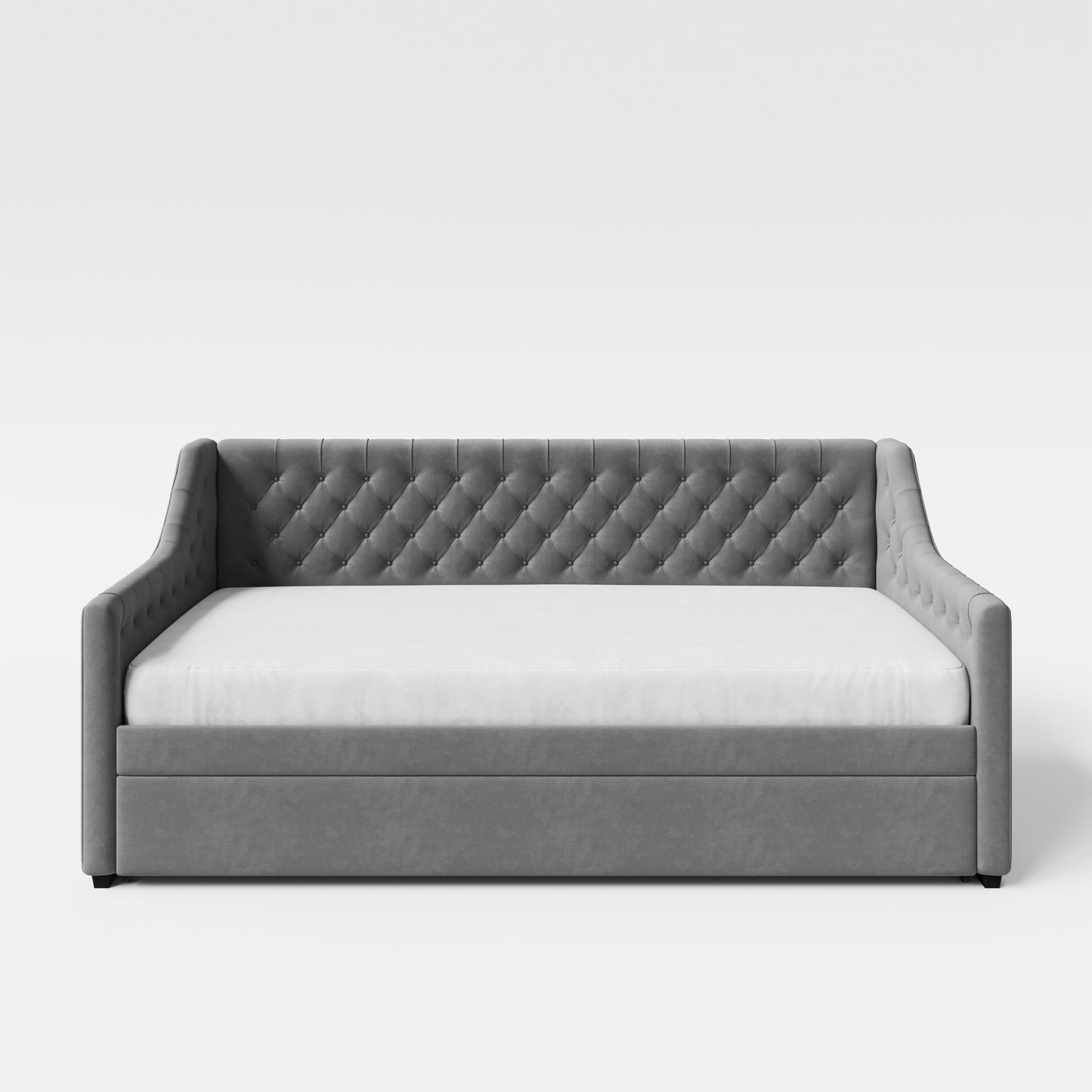 PRINCESS - Tagesbett, gepolstertes Schlafsofa mit Arm- und Rückenlehne, ausziehbar, Samt in Grau