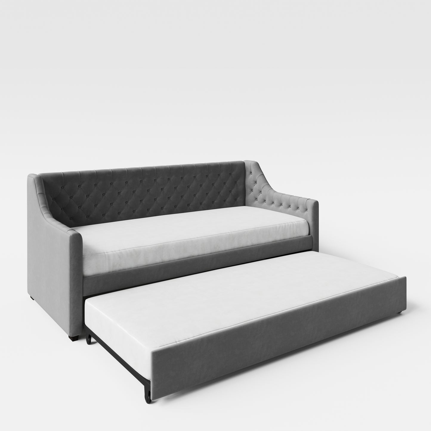 PRINCESS - Tagesbett, gepolstertes Schlafsofa mit Arm- und Rückenlehne, ausziehbar, Samt in Grau