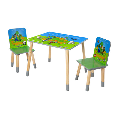 MINECRAFT - Sitzgruppen-Set, bestehend aus einem Tisch und zwei Stühlen, Kindermöbel mit buntem Design