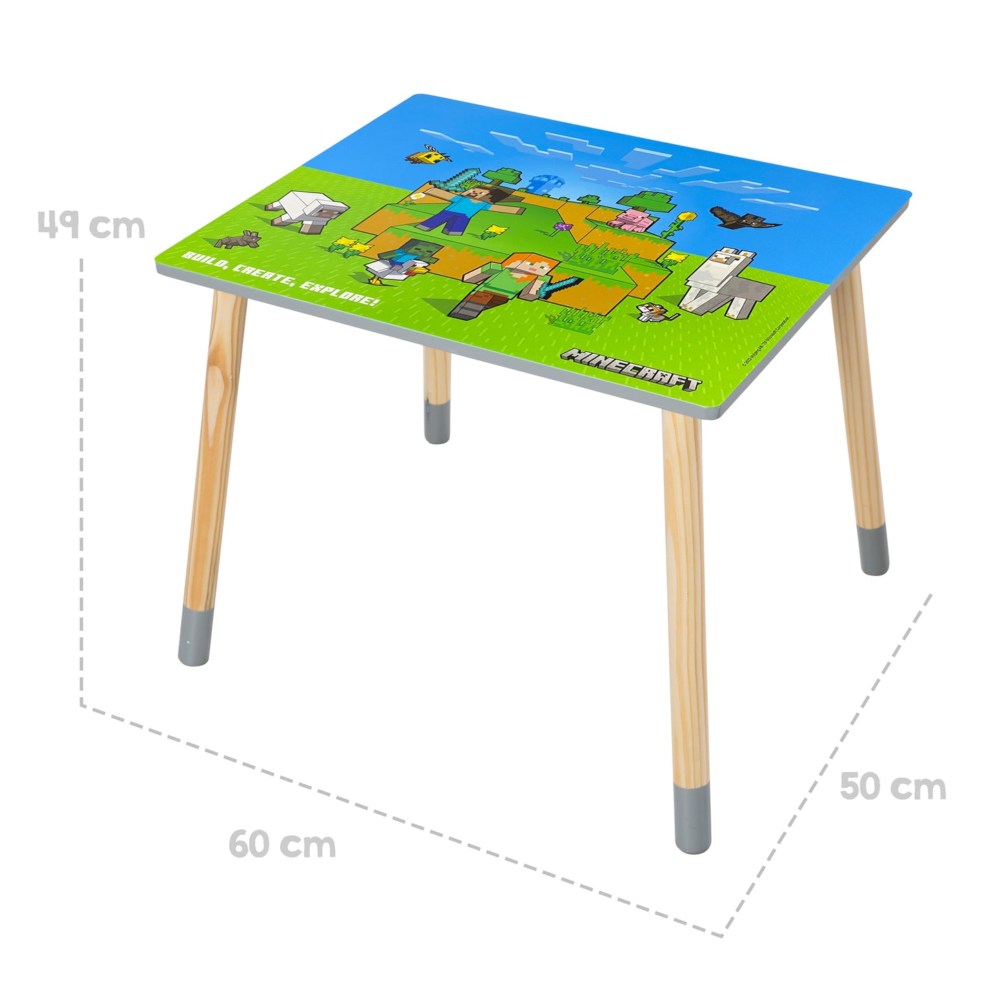 MINECRAFT - Sitzgruppen-Set, bestehend aus einem Tisch und zwei Stühlen, Kindermöbel mit buntem Design