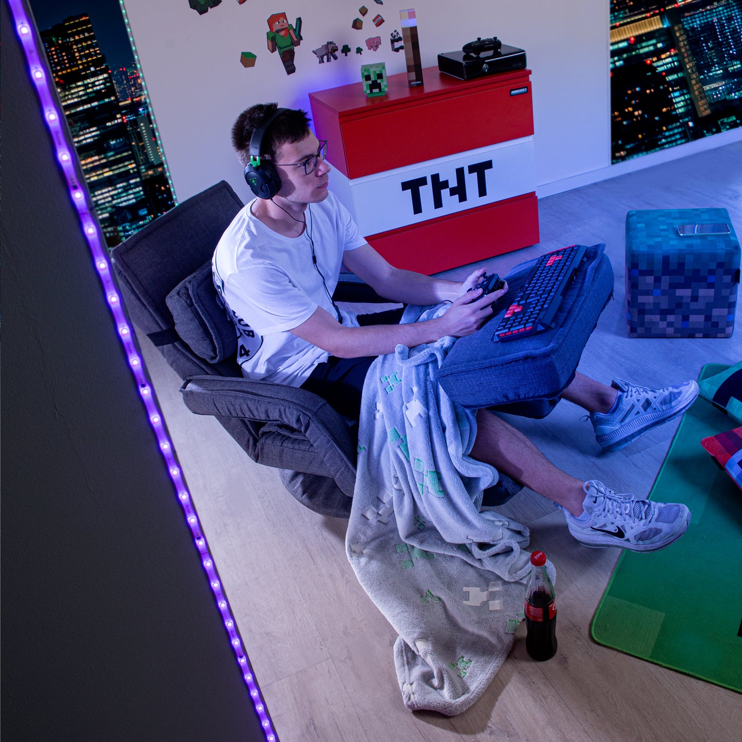 MINECRAFT - Gaming-Sessel, Sessel, Drehstuhl mit verstellbarer Fuß- und Rückenlehne