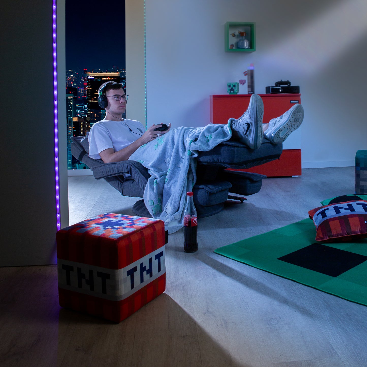 MINECRAFT - Gaming-Sessel, Sessel, Drehstuhl mit verstellbarer Fuß- und Rückenlehne