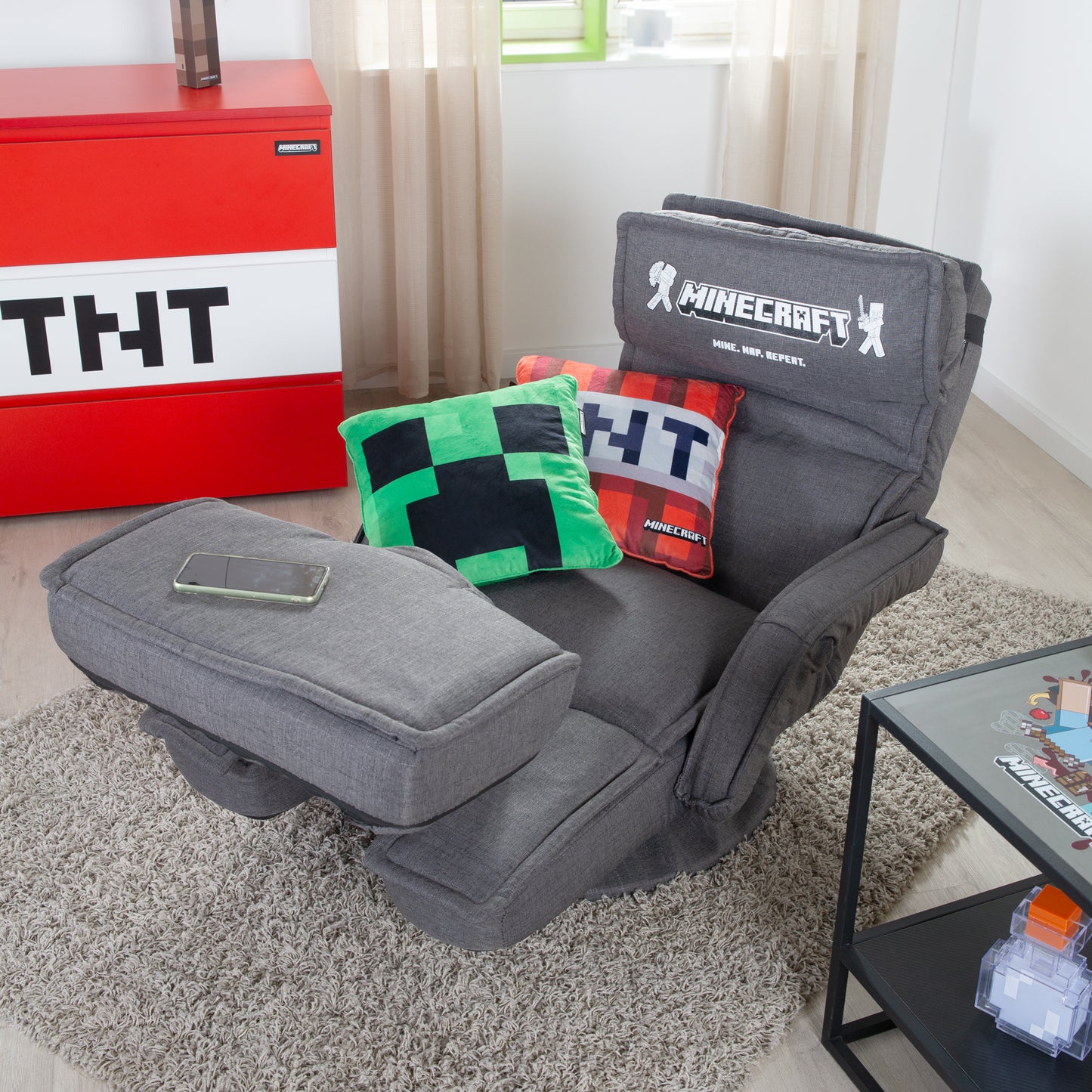 MINECRAFT - Gaming-Sessel, Sessel, Drehstuhl mit verstellbarer Fuß- und Rückenlehne