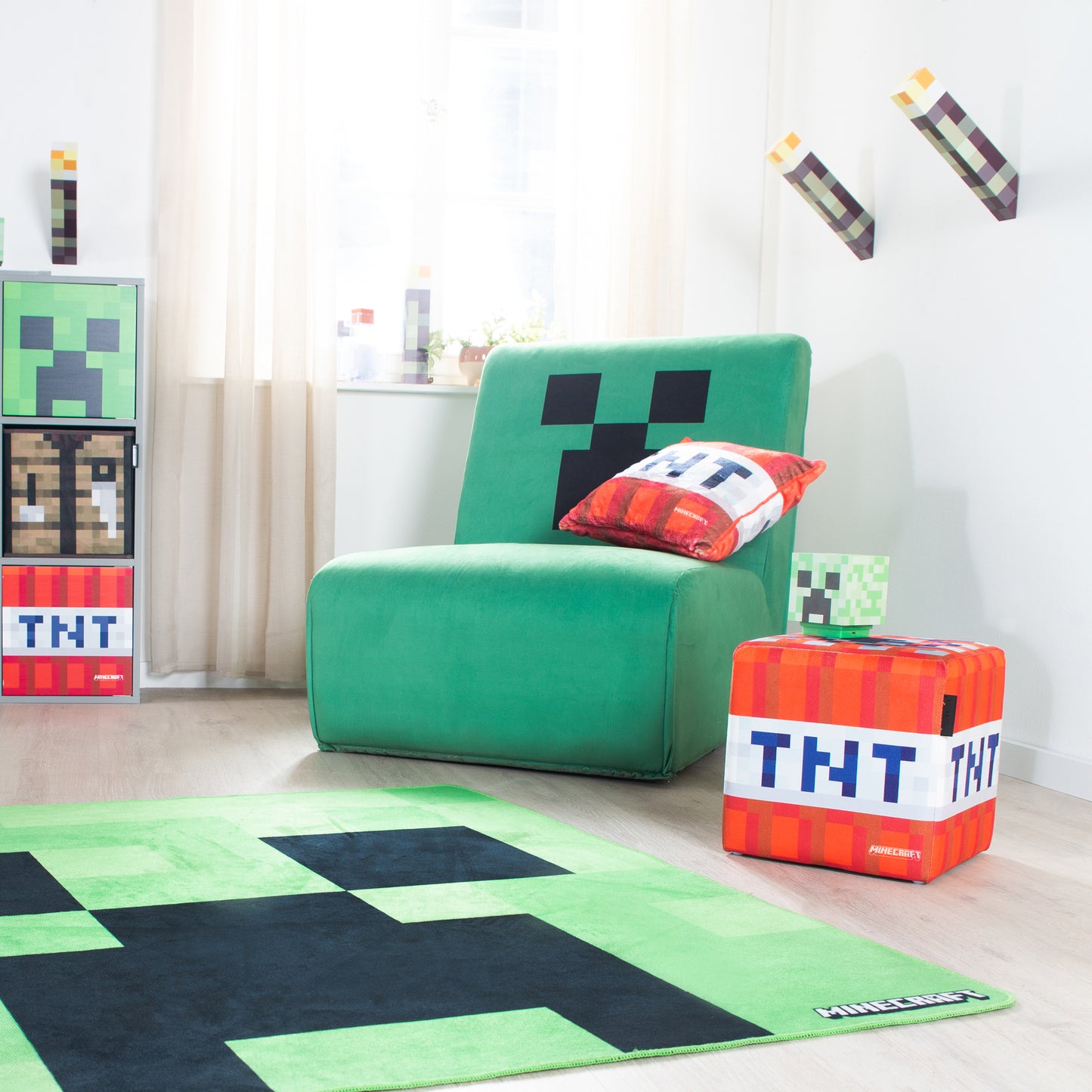 MINECRAFT - Sitzhocker, Pouf, Ottomane, Fußablage, im 2er Set, buntes Minecraft Design