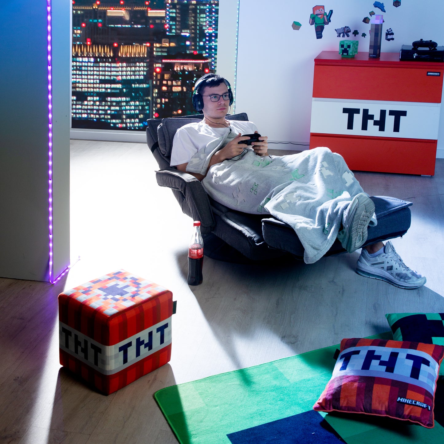 MINECRAFT - Sitzhocker, Pouf, Ottomane, Fußablage, im 2er Set, buntes Minecraft Design