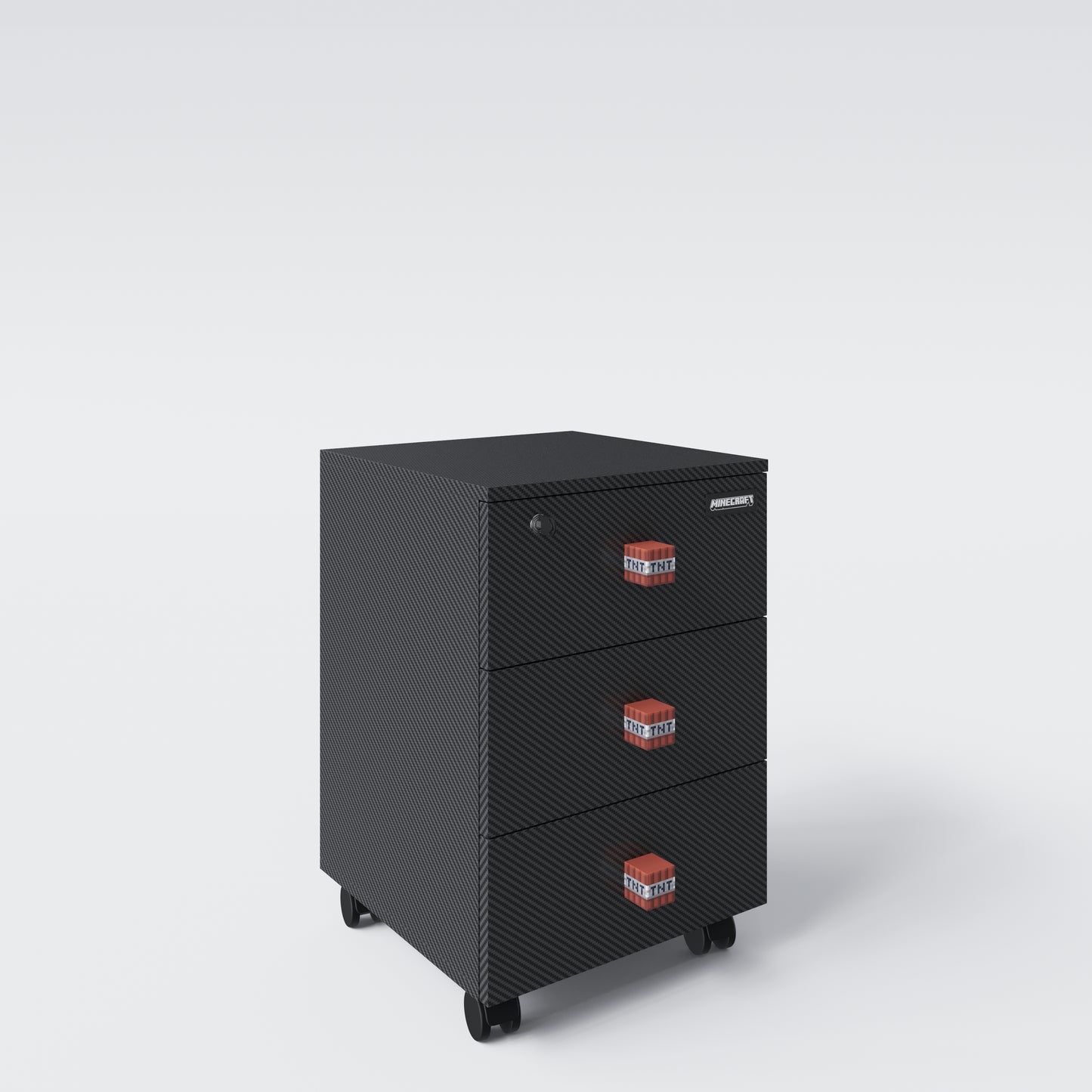 MINECRAFT - Rollcontainer mit 3 Schubladen, abschließbar, Carbon Optik, Gaming Möbel mit Beleuchtung