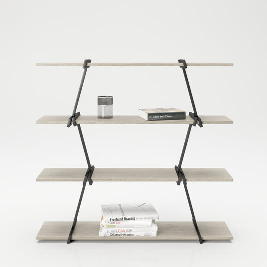 Babylon - Regal, Raumteiler, Bücherregal mit 4 Böden, Wild Eiche kombiniert mit schwarz matten Metallkomponenten, modernes Industrial Design - einrichten-24, Regale & Stauraummöbel
