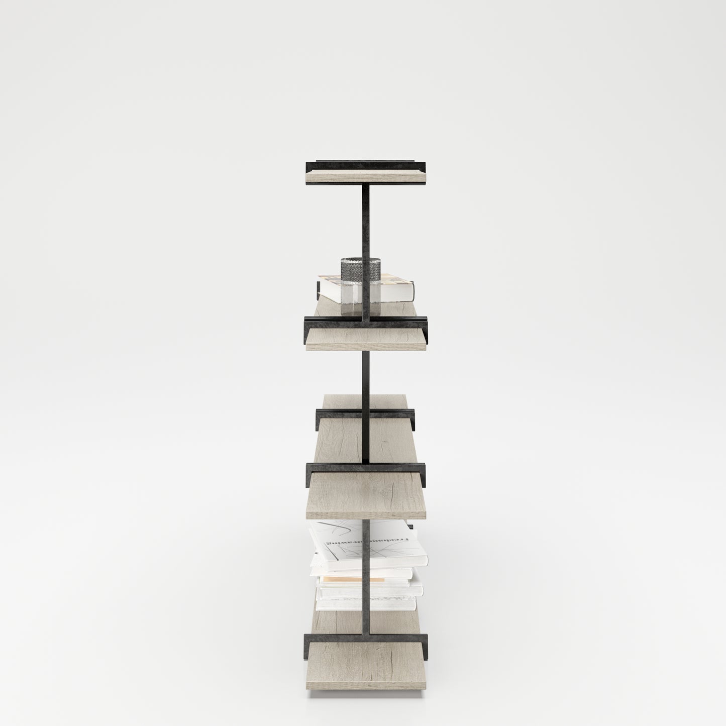 Babylon - Regal, Raumteiler, Bücherregal mit 4 Böden, Wild Eiche kombiniert mit schwarz matten Metallkomponenten, modernes Industrial Design - einrichten-24, Regale & Stauraummöbel