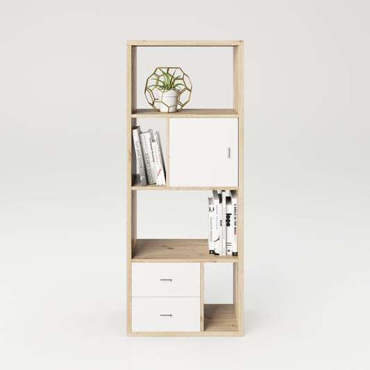 Fortuna - SET Regal mit 6 Fächern inkl. Tür-/Schubladeneinsatz, Bücherregal, Büroregal, Raumteiler , Fächer in asymmetrischer Aufteilung - einrichten-24, Regale & Stauraummöbel