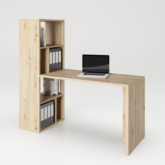 Fortuna - SET , Regal mit 6 Fächern inkl. Schreibtischanbau, Bücherregal, Büroregal, Raumteiler, Fächer in asymmetrischer Aufteilung - einrichten-24, Regale & Stauraummöbel