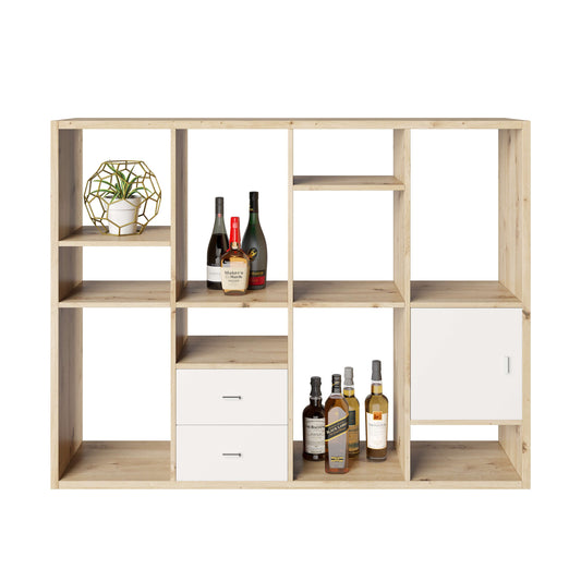 Fortuna - SET Regal mit 12 Fächern inkl. Tür-/Schubladeneinsatz, Bücherregal, Büroregal, Raumteiler, Fächer in asymmetrischer Aufteilung - einrichten-24, Regale & Stauraummöbel