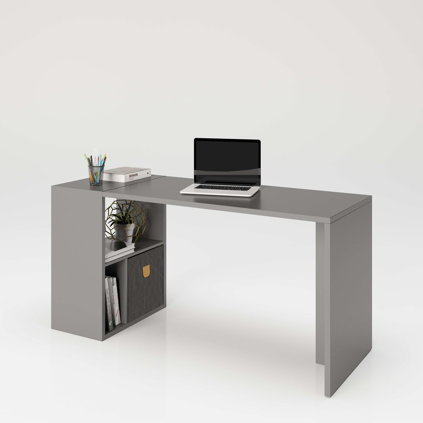 Fortuna - SET , Regal mit 3 Fächern inkl. Schreibtischanbau, Bücherregal, Büroregal, Raumteiler, Fächer in asymmetrischer Aufteilung