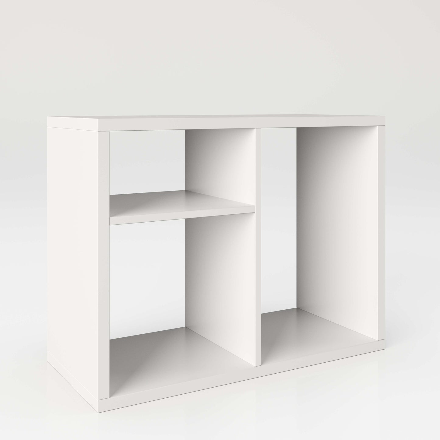 Fortuna - SET , Regal mit 3 Fächern inkl. Schreibtischanbau, Bücherregal, Büroregal, Raumteiler, Fächer in asymmetrischer Aufteilung