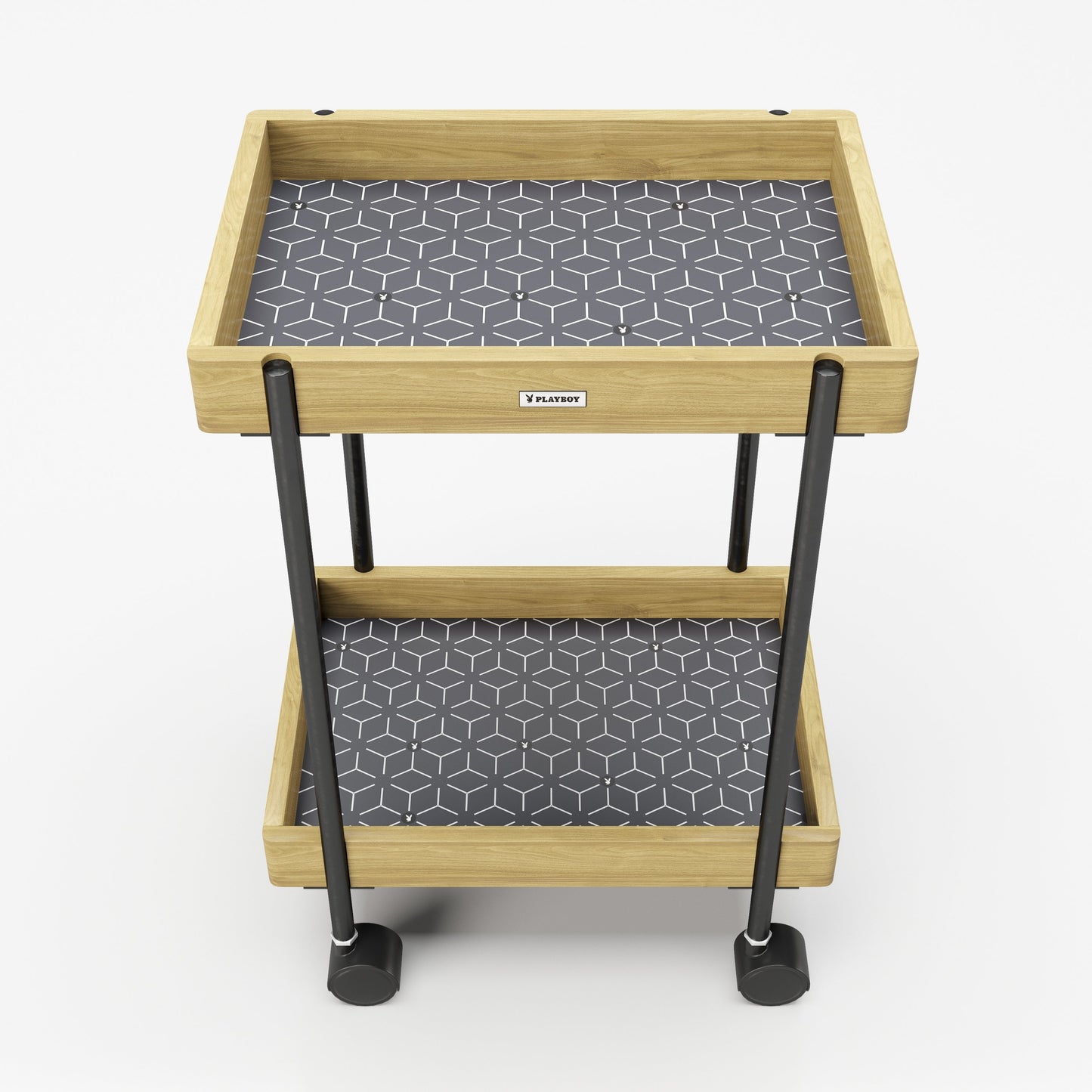 PLAYBOY - Rolltisch "NANCY" mit 2 Ablagen, Schwarz mit Holzakzenten,Beistelltische - playboy
