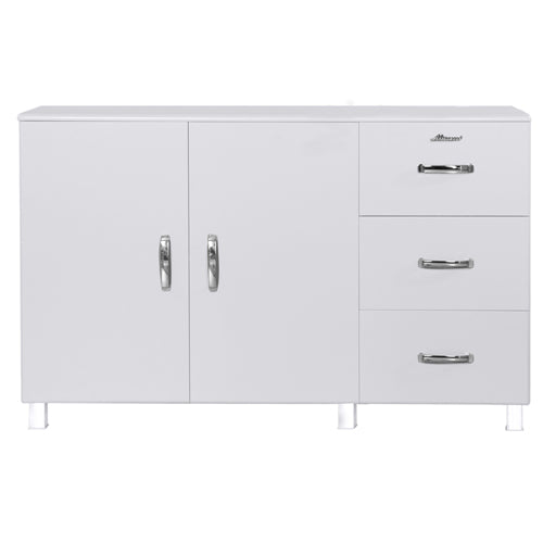 Miami Sideboard mit 2 Türen und 3 Schubladen mit Vollauszug und Soft-Close Beschlägen, Autometallic Lackierung, chromfarbene Griffe, Füsse und Logo aus hochwertigem Autoschriftzug, in weiss - einrichten-24, Kommoden & Sideboards