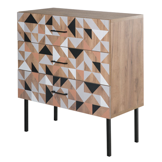Spectral - Kommode mit 3 Schubladen mit Soft-Close, bedruckter Front, tobacco oak mit schwarz matt lackierten Metallkomponenten - einrichten-24, Kommoden & Sideboards