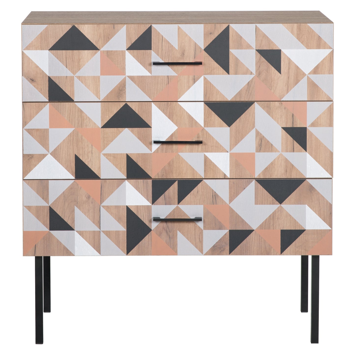 Spectral - Kommode mit 3 Schubladen mit Soft-Close, bedruckter Front, tobacco oak mit schwarz matt lackierten Metallkomponenten - einrichten-24, Kommoden & Sideboards