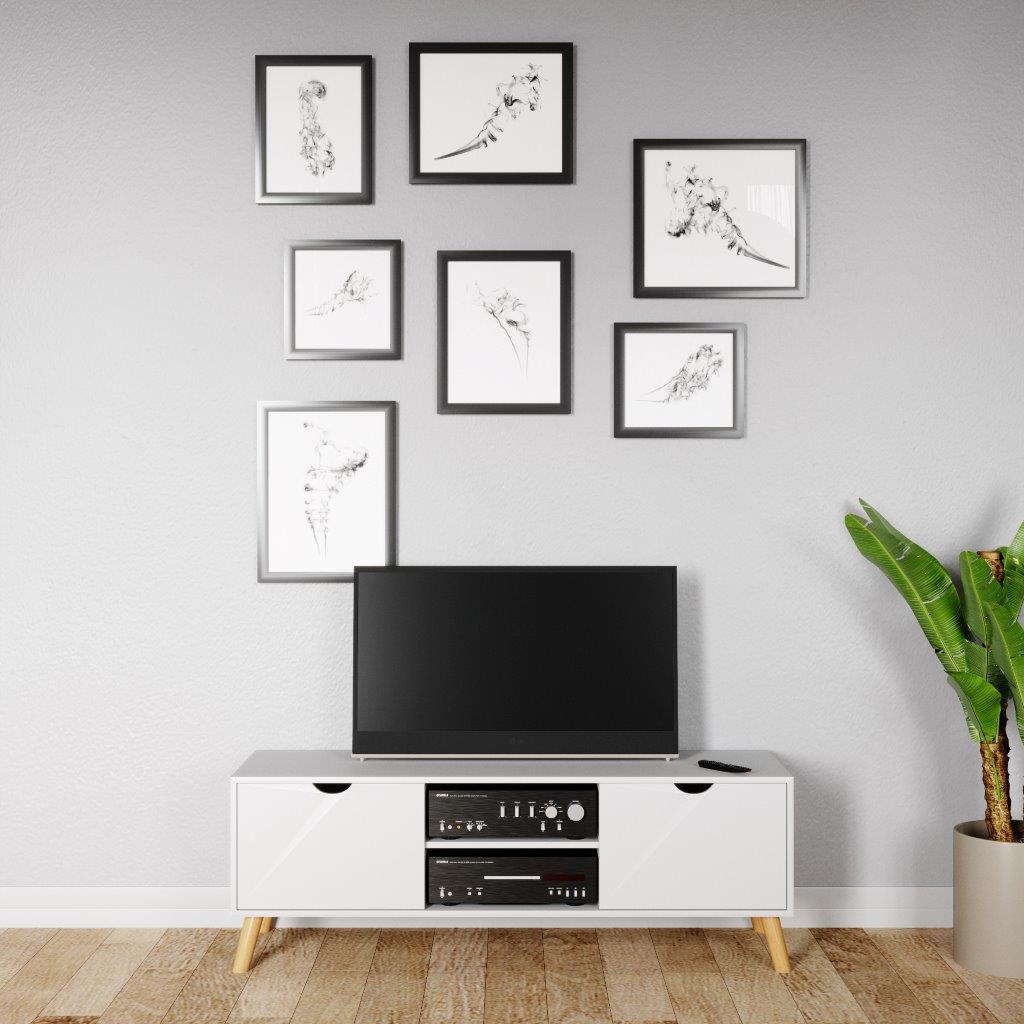 Scandi - TV-Möbel, Lowboard, Fernsehtisch mit 2 Türen mit Soft-Close und 2 offene Fächer, Massivholzfüsse, Scandi-Style - einrichten-24, Couch- & Beistelltische