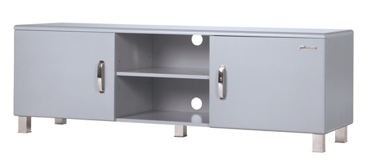 Miami - Lowboard mit 2 Türen und 2 offenen Fächern, Autometallic Lackierung, chromfarbene Griffe, Füsse und Logo aus hochwertigem Autoschriftzug, in verschiedenen Farben, grau - einrichten-24, Kommoden & Sideboards