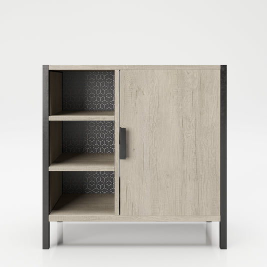 PLAYBOY - Waschbeckenunterschrank "JAYDEN" mit 1 Tür, sanft schliessend und 3 offenen Ablagen, Siphon-Ausschnitt, Wild Eiche Dekor,Badmöbel - playboy