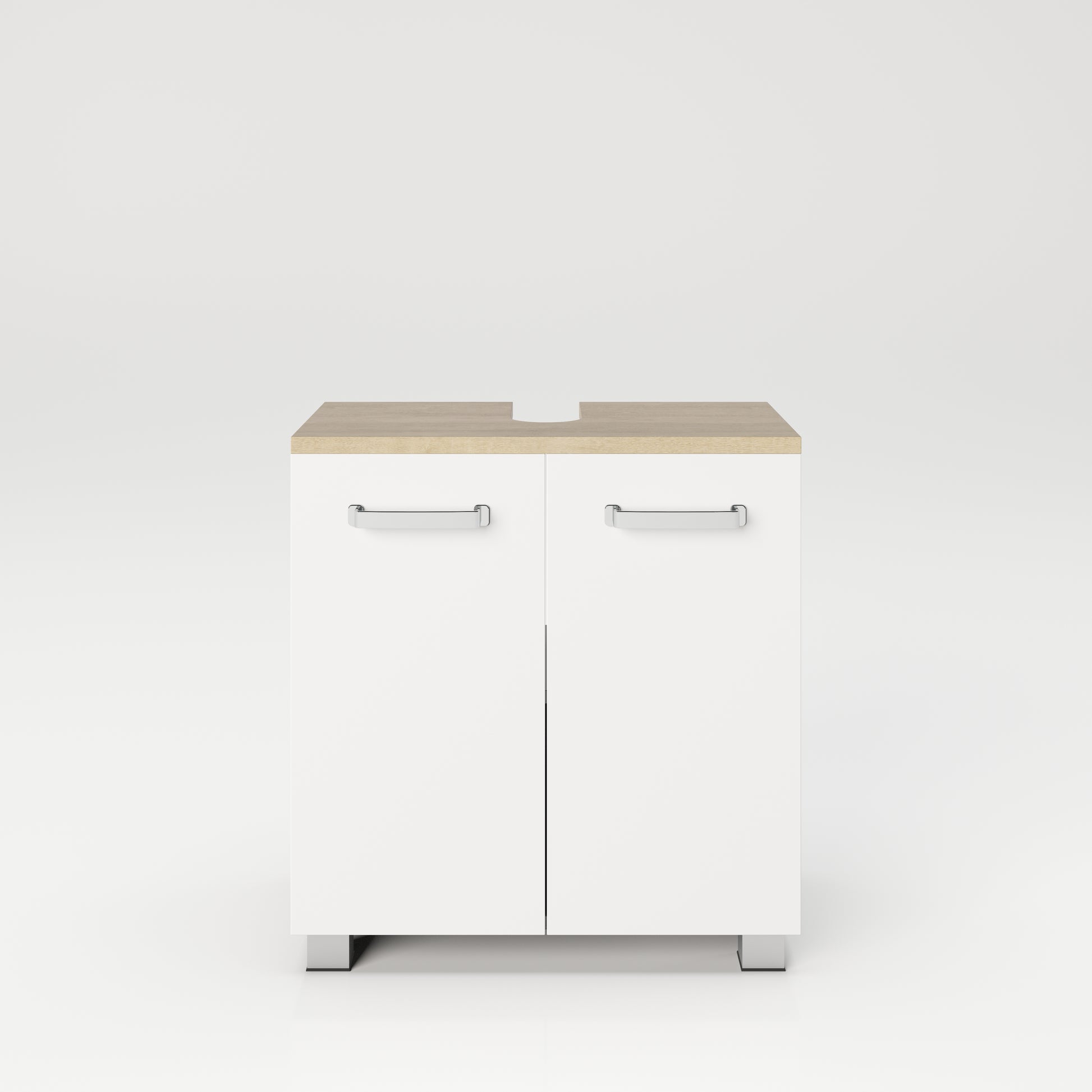 Cosmo Badmöbel - Waschbeckenunterschrank mit viel Stauraum, 2 Fächer und Soft-Close-Funktion, ABS-Schutzkanten, Optik Weiss / Artisan Eiche - einrichten-24, Badezimmer Möbel