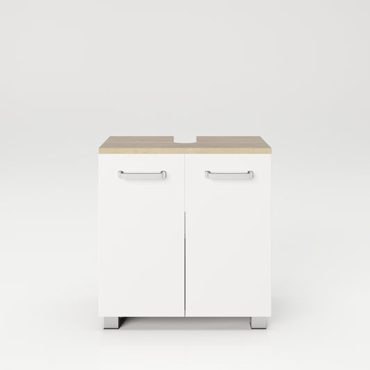 Cosmo Badmöbel - Waschbeckenunterschrank mit viel Stauraum, 2 Fächer und Soft-Close-Funktion, ABS-Schutzkanten, Optik Weiss / Artisan Eiche - einrichten-24, Badezimmer Möbel