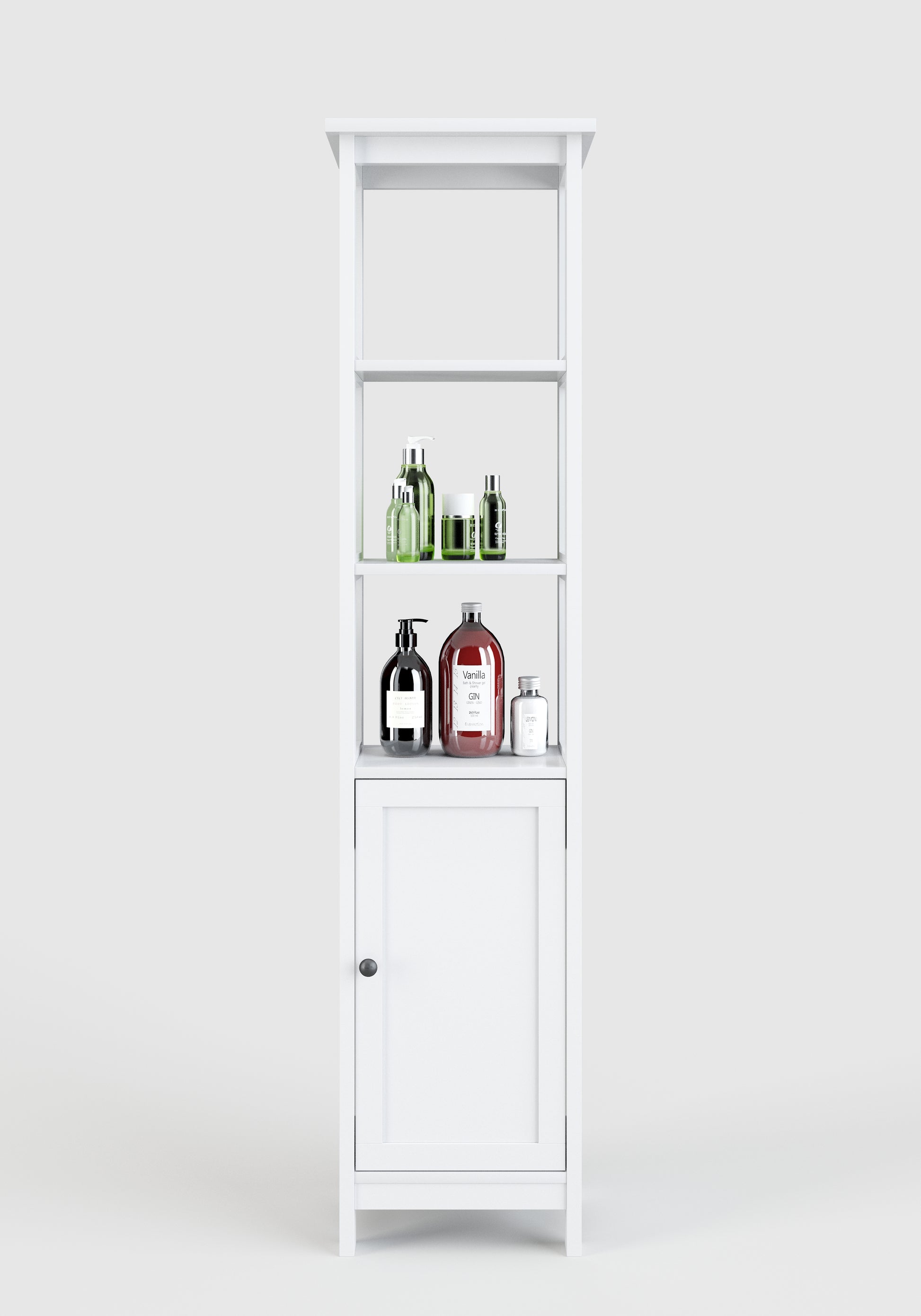 Country - Badregal, Hochregal mit 3 offenen Fächern und 1 Tür, weiss lackiert, moderner Landhausstil - einrichten-24, Regale & Stauraummöbel