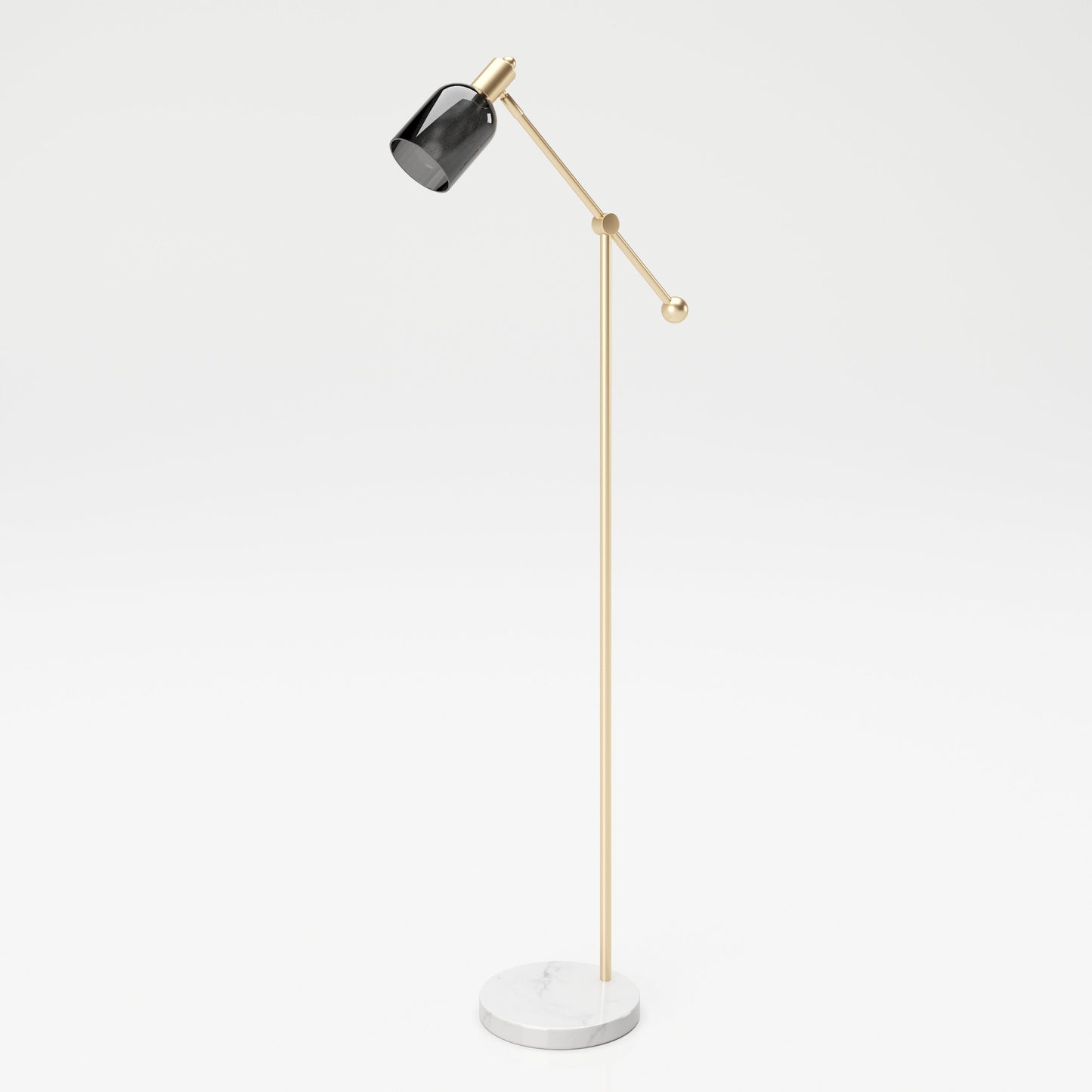 PLAYBOY - Stehlampe "AMBER" mit grauem Glasschirm, Marmorfuss und goldenem Metallgestell, Retro-Design,Lampen - playboy