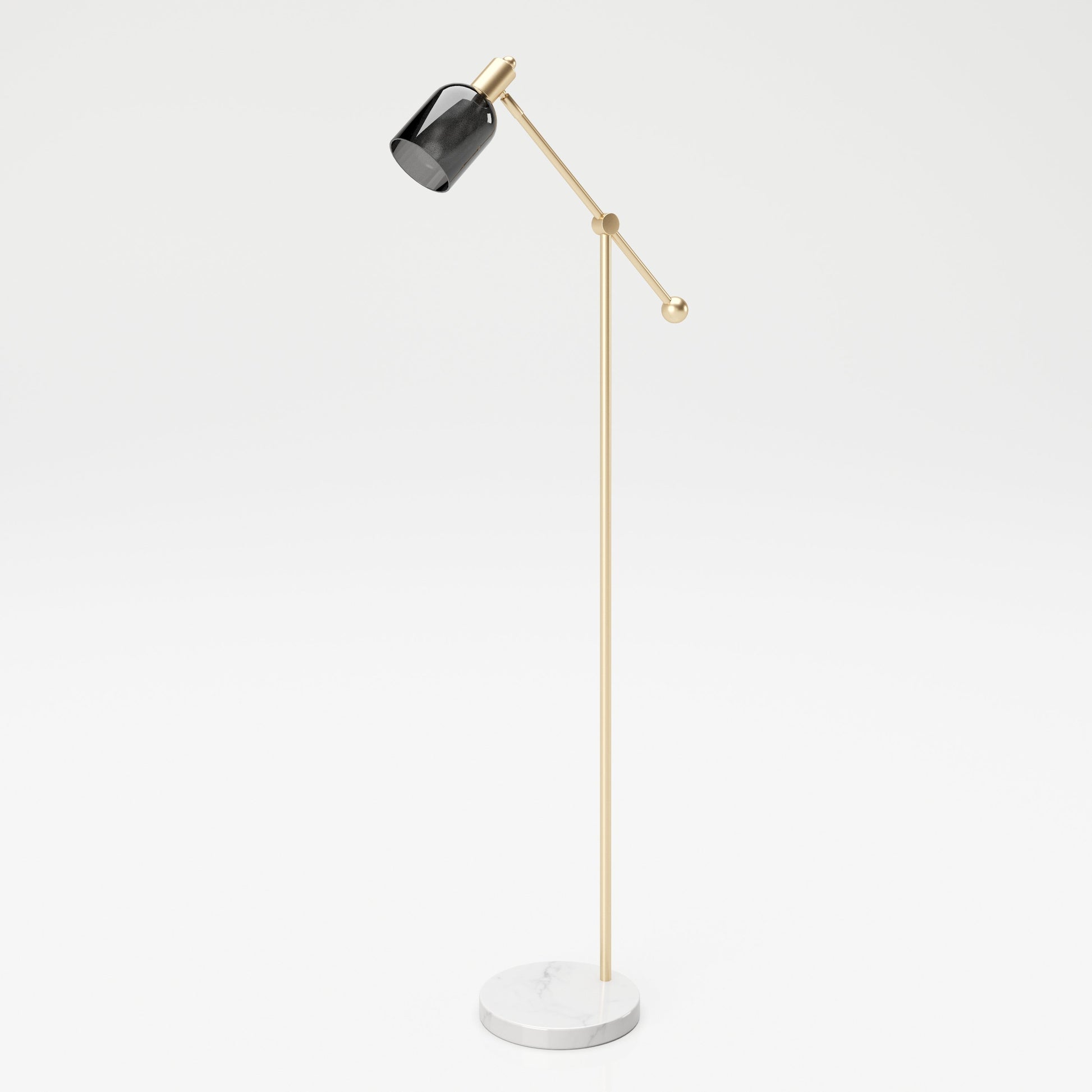 PLAYBOY - Stehlampe "AMBER" mit grauem Glasschirm, Marmorfuss und goldenem Metallgestell, Retro-Design,Lampen - playboy