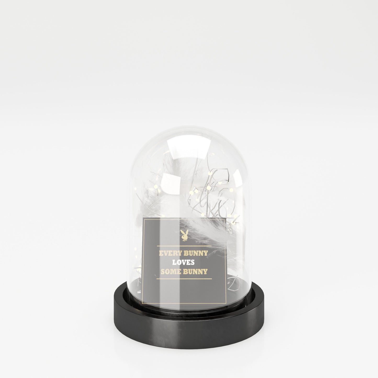 PLAYBOY - Dekolampe "ANN" mit LED's, Federn und Grusskarte, abnehmbare Glocke aus Glas, batteriebetrieben, klein,Lampe - playboy