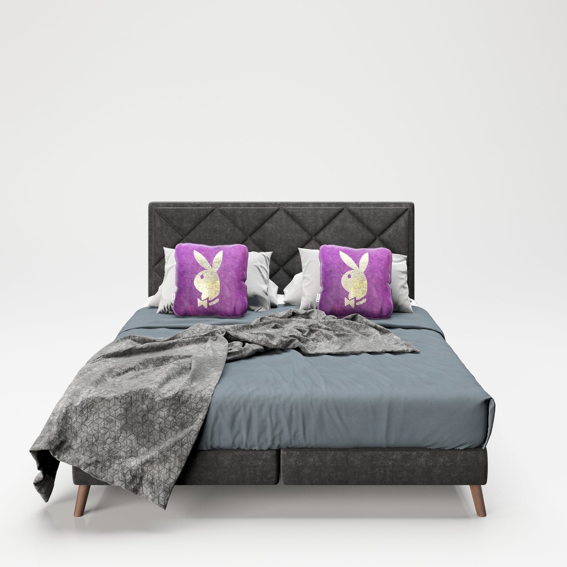 PLAYBOY - Boxspringbett "AUDREY", 140x200, Samtstoffbezug mit Diamond Stitching, inkl Topper und Matratze, anthrazit,Bett - playboy