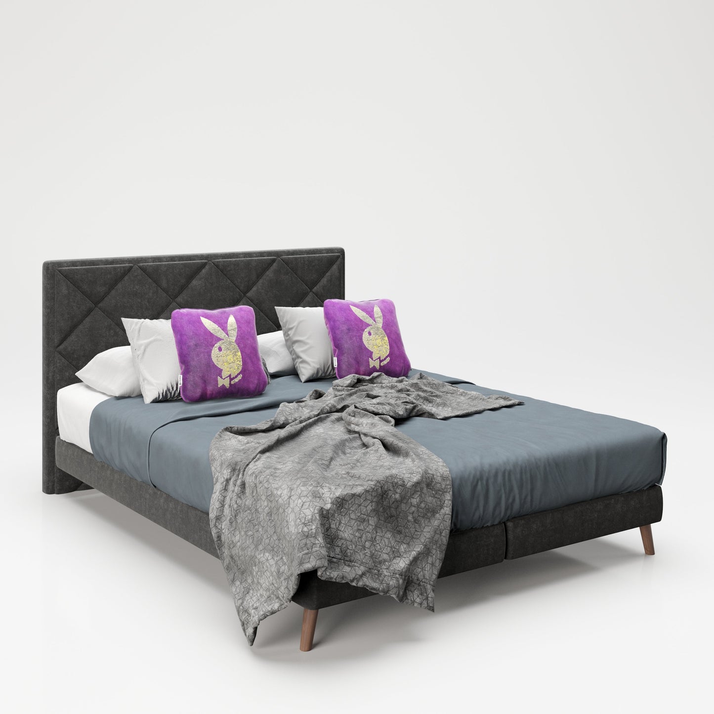 PLAYBOY - Boxspringbett "AUDREY", 140x200, Samtstoffbezug mit Diamond Stitching, inkl Topper und Matratze, anthrazit,Bett - playboy