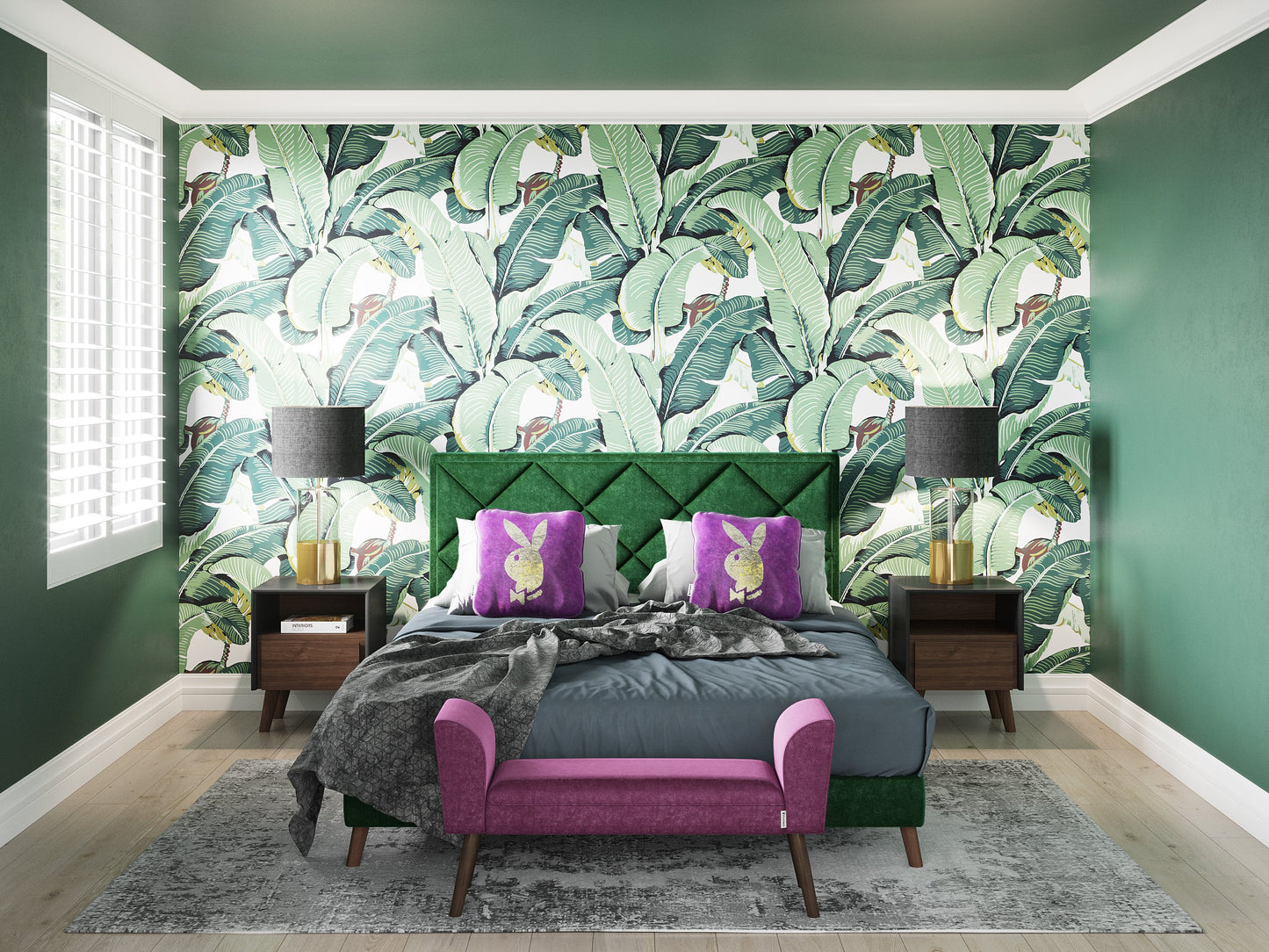 PLAYBOY - Boxspringbett "AUDREY", 160x200, Samtstoffbezug mit Diamond Stitching, inkl Topper und Matratze, Tannengrün,Bett - playboy