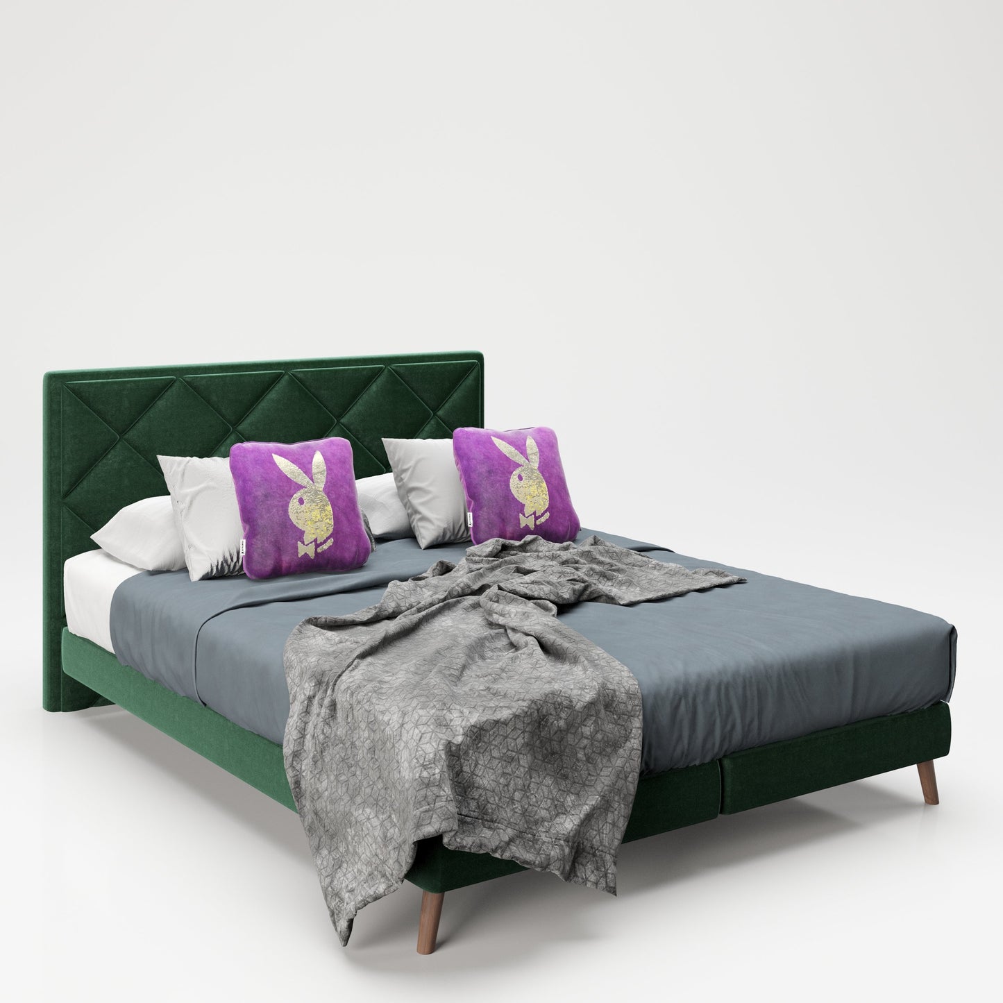PLAYBOY - Boxspringbett "AUDREY", 160x200, Samtstoffbezug mit Diamond Stitching, inkl Topper und Matratze, Tannengrün,Bett - playboy
