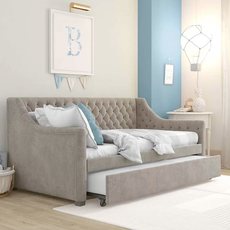 PRINCESS - Tagesbett, gepolstertes Schlafsofa mit Arm- und Rückenlehne, ausziehbar, Samt in Grau