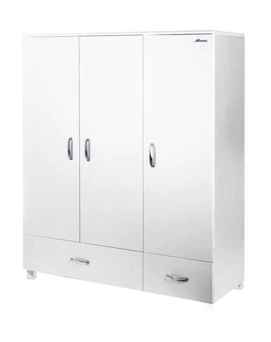 Miami - Kleiderschrank 3türig mit 2 Schubladen, inkl Kleiderstange und 4 Böden, Soft-Close, Autometallic Lackierung, chromfarbene Griffe, Füsse und Logo aus hochwertigem Autoschriftzug, light grey - einrichten-24, Kleiderschrank