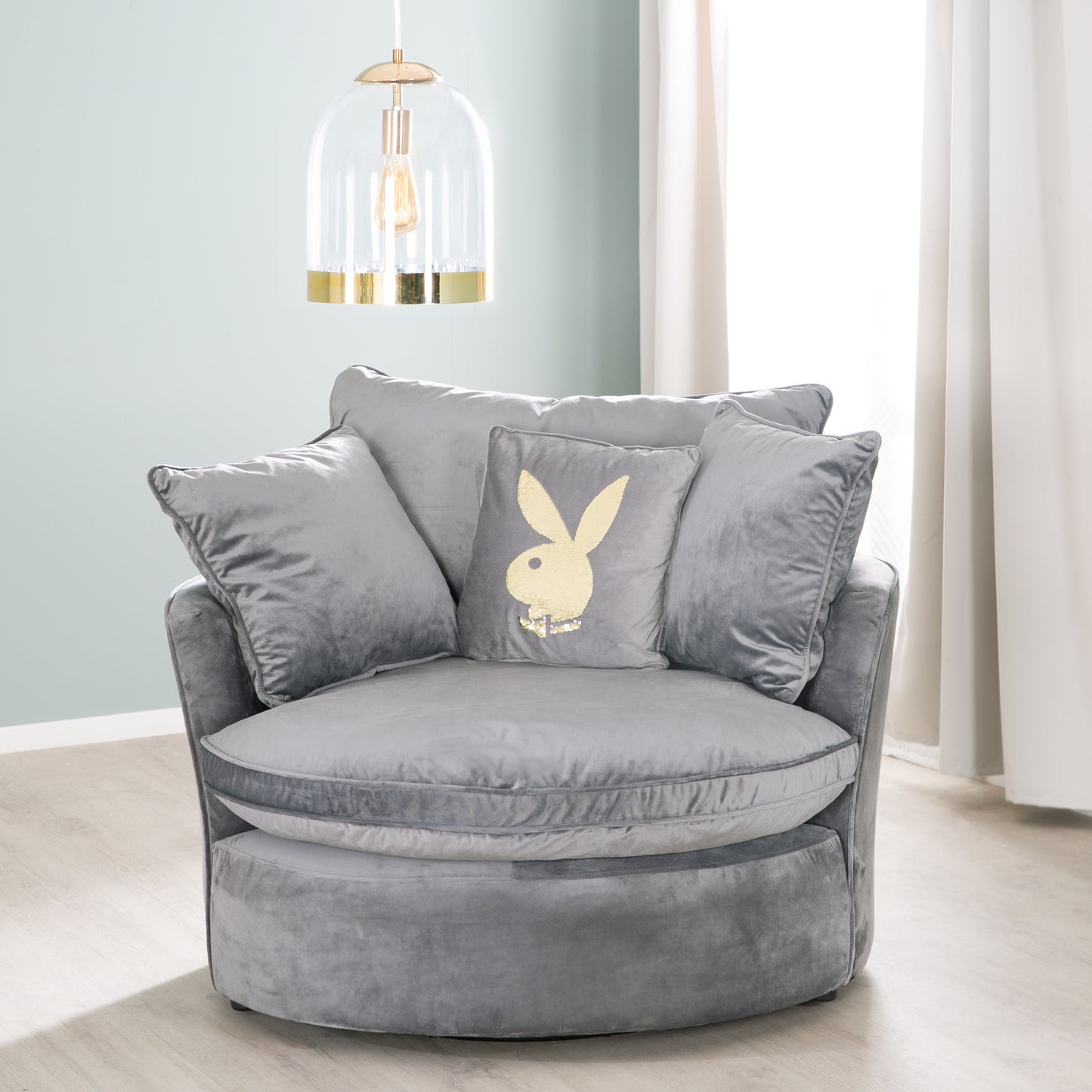 PLAYBOY - Drehsessel/Loveseat "ELOISE" Fernsehsessel inkl. 4 Kissen, gepolsterte Sitz- und Rückenlehne, 360° Drehfunktion, Samtstoff in Anthrazit - einrichten-24, Sessel & Sitzhocker