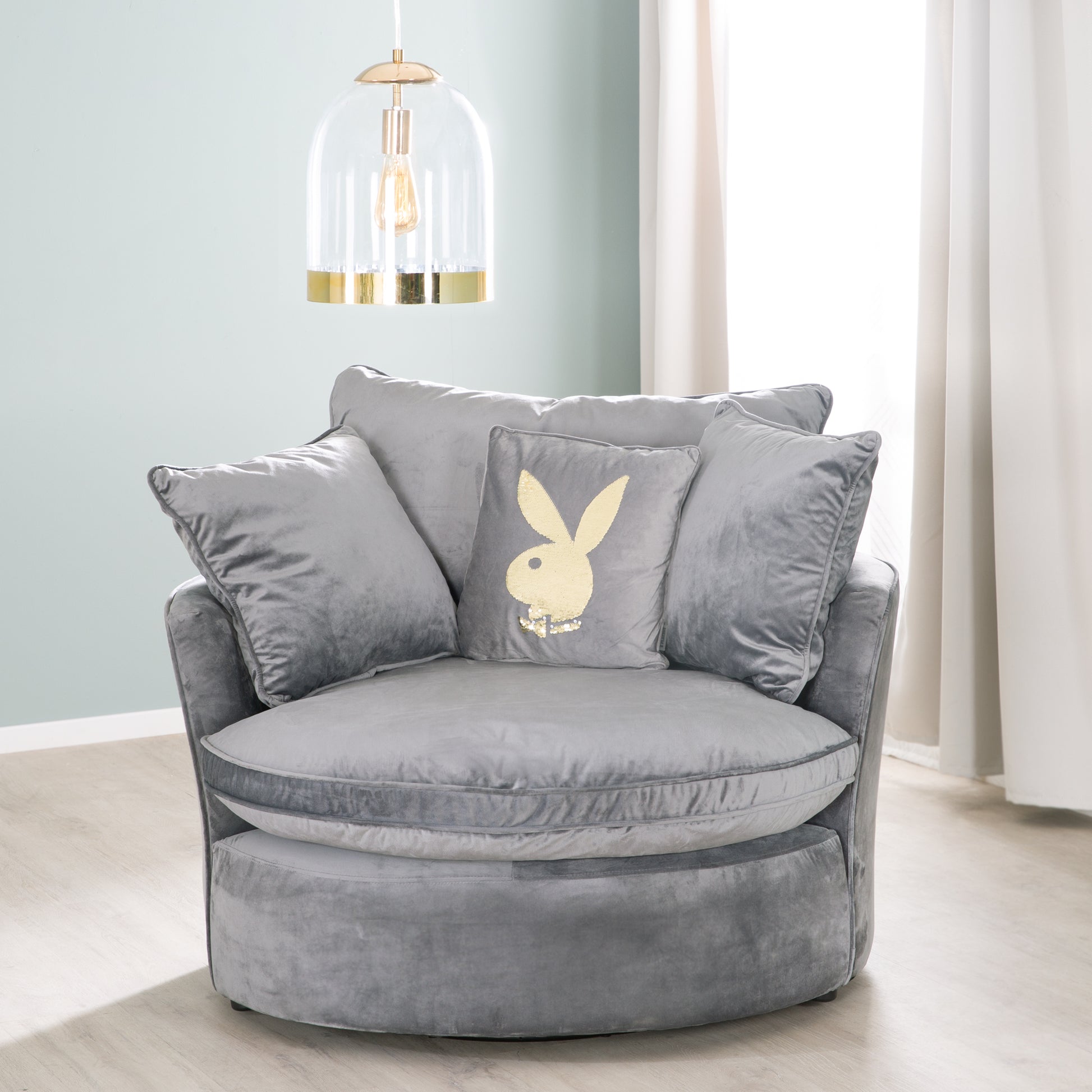 PLAYBOY - Drehsessel/Loveseat "ELOISE" Fernsehsessel inkl. 4 Kissen, gepolsterte Sitz- und Rückenlehne, 360° Drehfunktion, Samtstoff in Anthrazit - einrichten-24, Sessel & Sitzhocker
