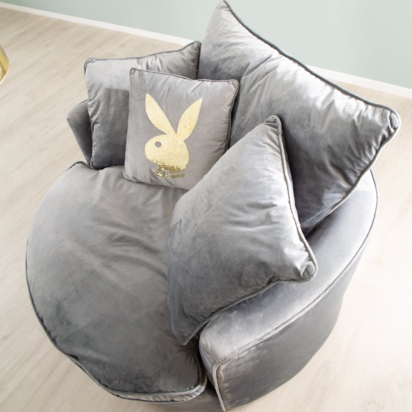 PLAYBOY - Drehsessel/Loveseat "ELOISE" Fernsehsessel inkl. 4 Kissen, gepolsterte Sitz- und Rückenlehne, 360° Drehfunktion, Samtstoff in Anthrazit - einrichten-24, Sessel & Sitzhocker
