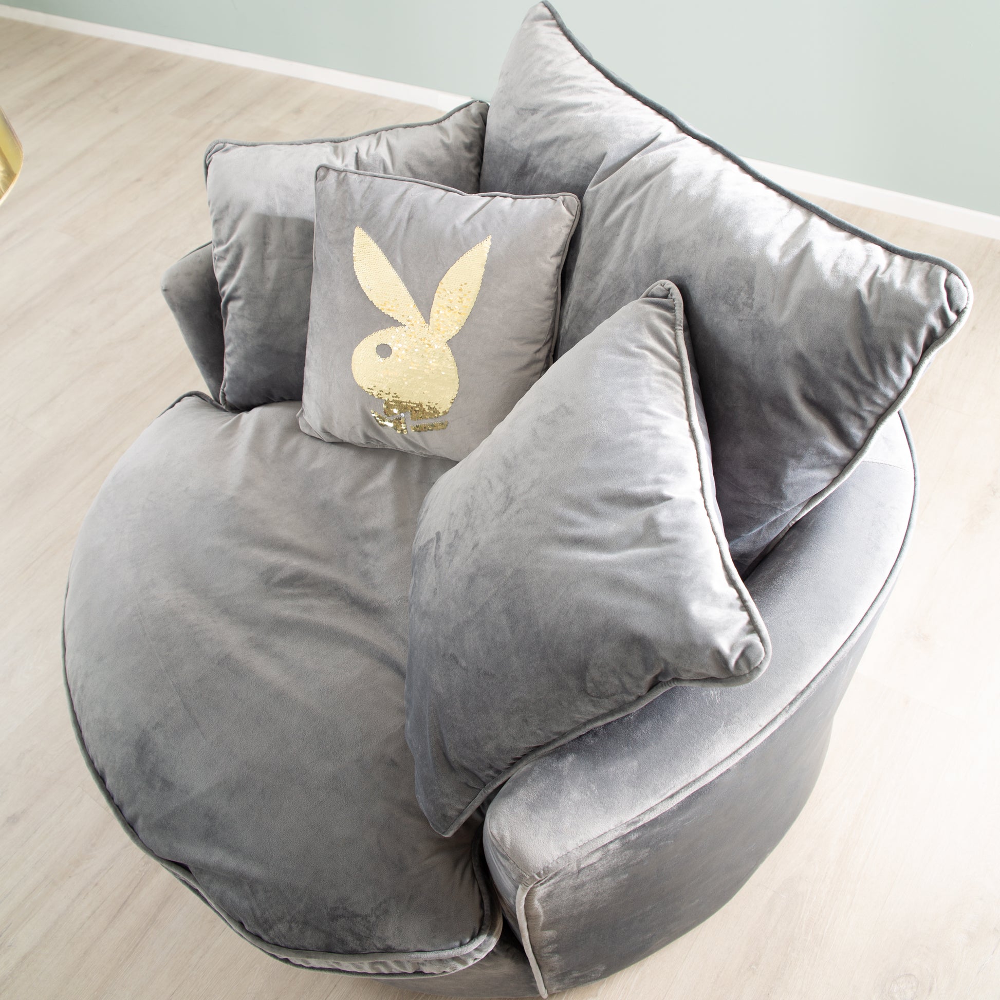 PLAYBOY - Drehsessel/Loveseat "ELOISE" Fernsehsessel inkl. 4 Kissen, gepolsterte Sitz- und Rückenlehne, 360° Drehfunktion, Samtstoff in Anthrazit - einrichten-24, Sessel & Sitzhocker