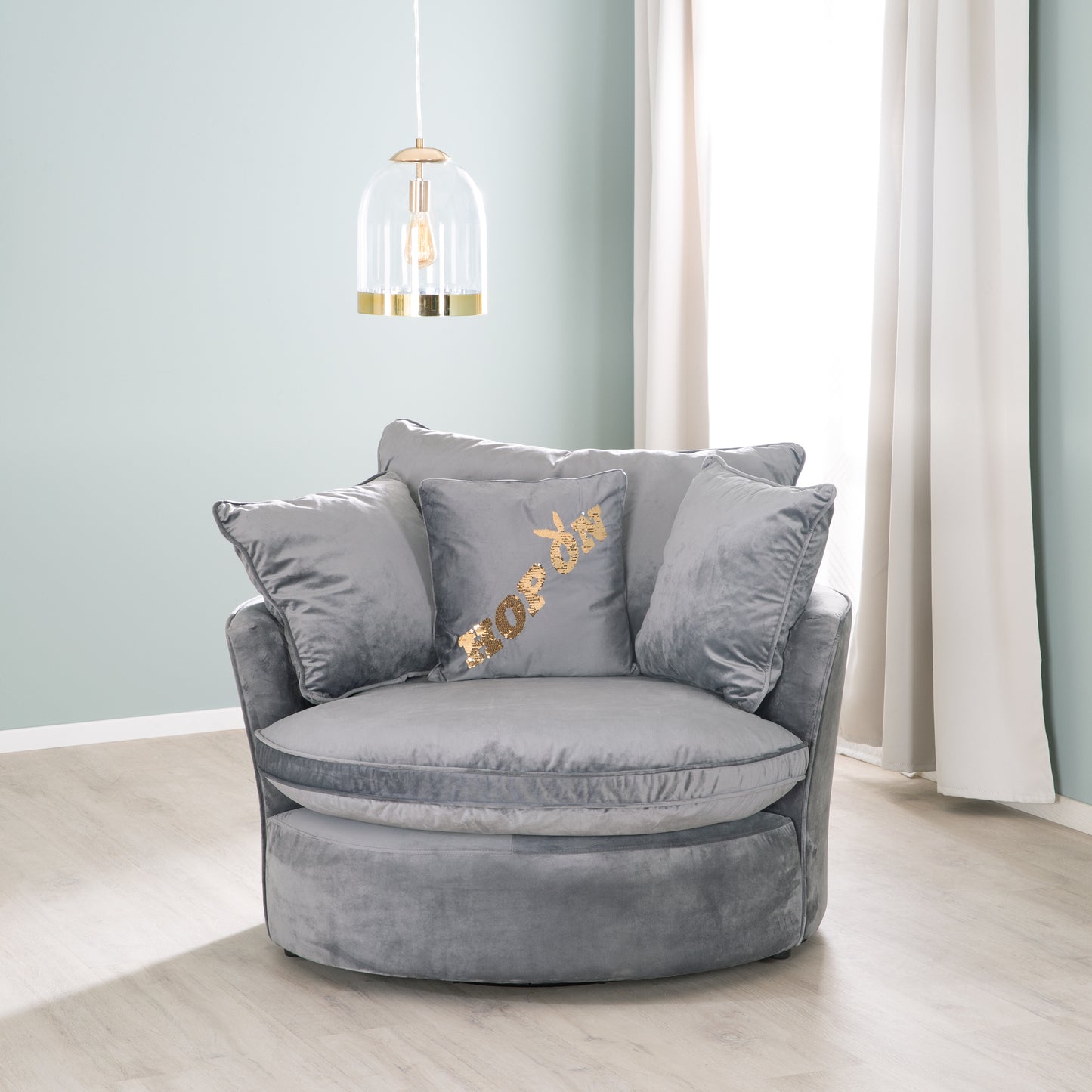 PLAYBOY - Drehsessel/Loveseat "ELOISE" Fernsehsessel inkl. 4 Kissen, gepolsterte Sitz- und Rückenlehne, 360° Drehfunktion, Samtstoff in Anthrazit - einrichten-24, Sessel & Sitzhocker