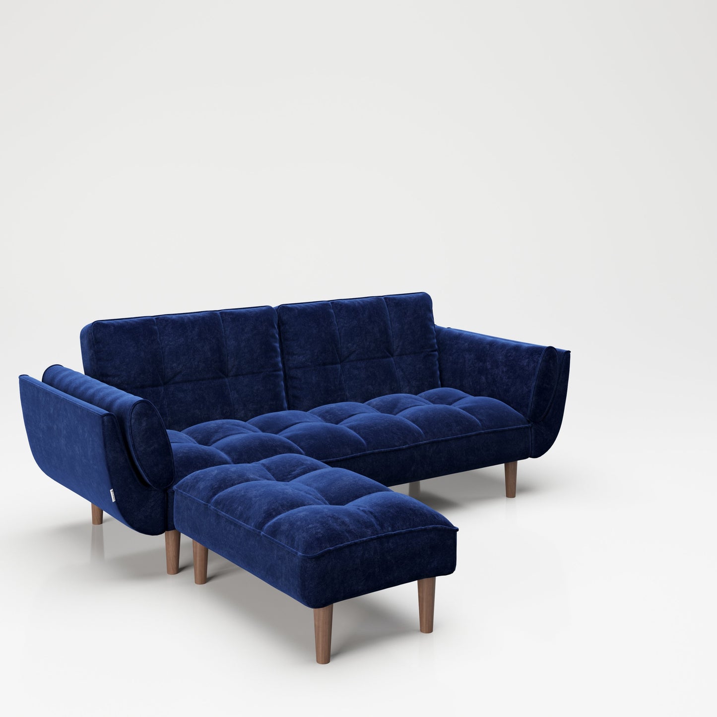 PLAYBOY - Sofa mit Fussablage "SCARLETT" gepolsterte Couch mit Bettfunktion, Samtstoff in Blau mit Massivholzfüsse, Retro-Design,Sofas & Ottomane - playboy