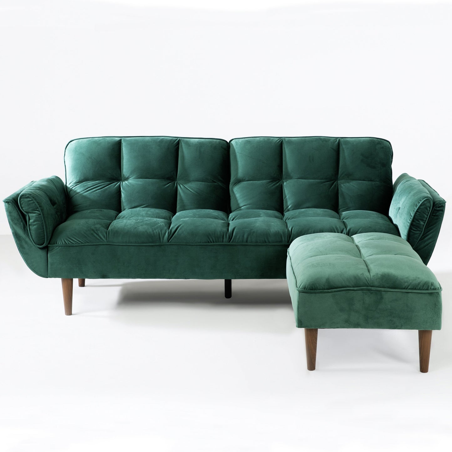 PLAYBOY - Sofa "SCARLETT" gepolsterte Couch mit Bettfunktion, Samtstoff in Grün mit Massivholzfüsse, Retro-Design,Sofas & Ottomane - playboy