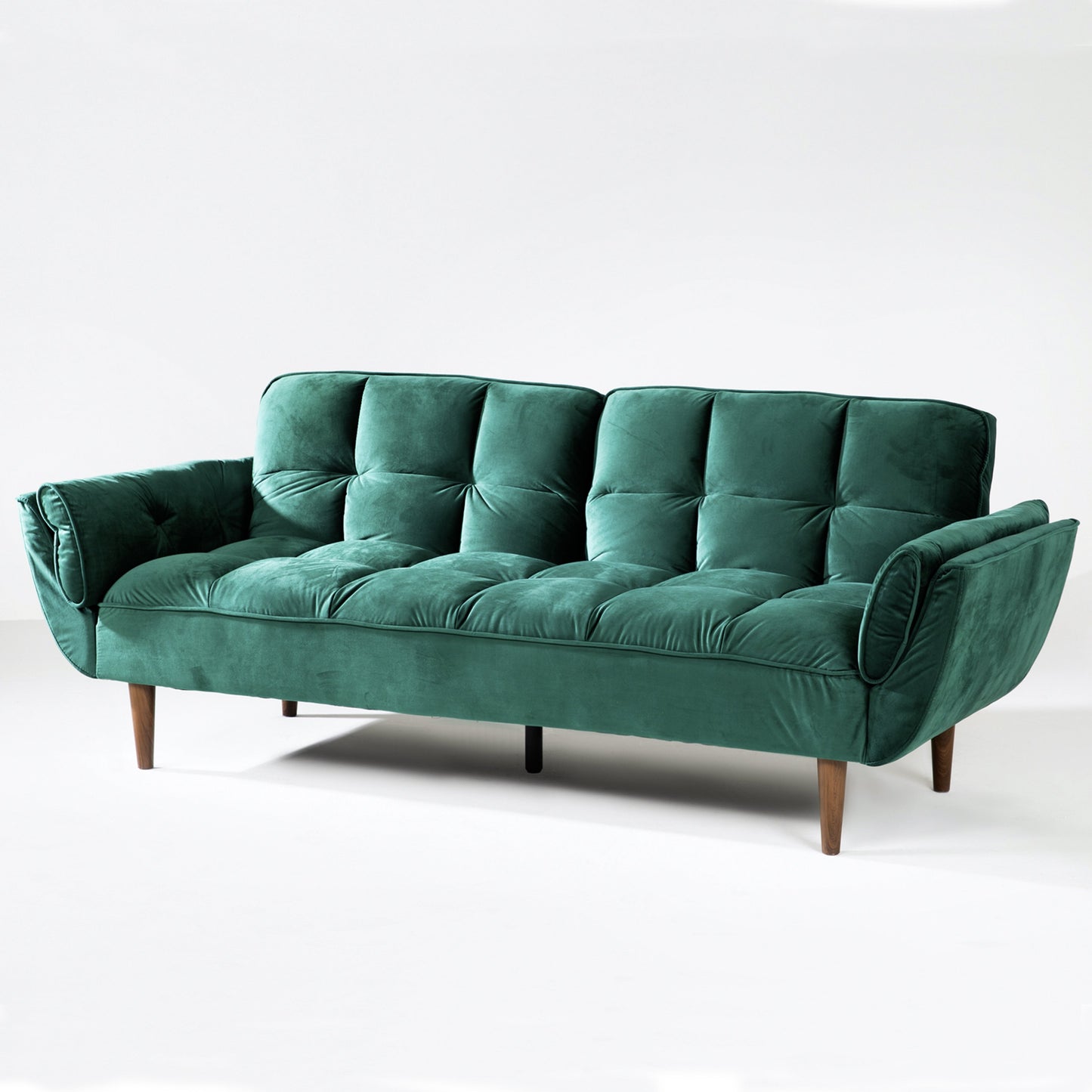 PLAYBOY - Sofa "SCARLETT" gepolsterte Couch mit Bettfunktion, Samtstoff in Grün mit Massivholzfüsse, Retro-Design,Sofas & Ottomane - playboy