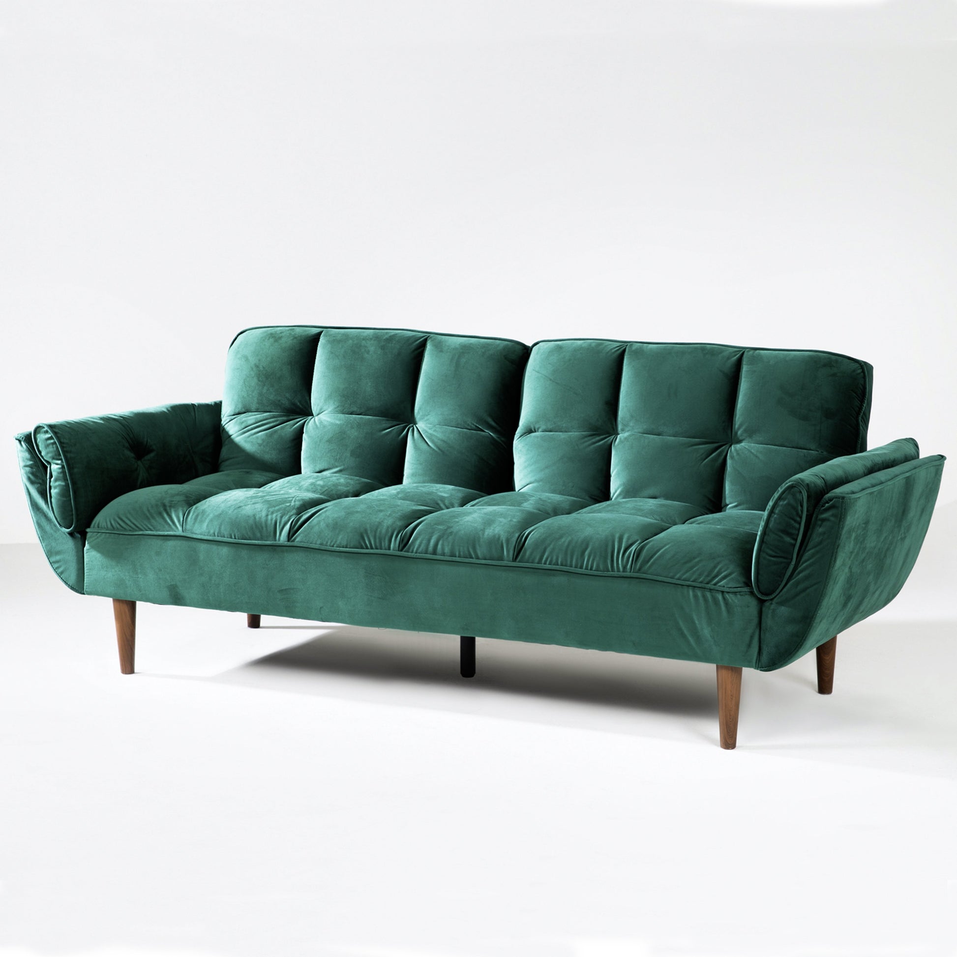 PLAYBOY - Sofa "SCARLETT" gepolsterte Couch mit Bettfunktion, Samtstoff in Grün mit Massivholzfüsse, Retro-Design,Sofas & Ottomane - playboy