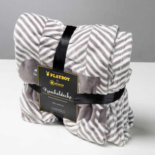 PLAYBOY - Kuscheldecke "JACKIE", luxuriöse, weiche Decke, Grau bedruckt, Premium-Microfaser - einrichten-24, Kissen & Decken