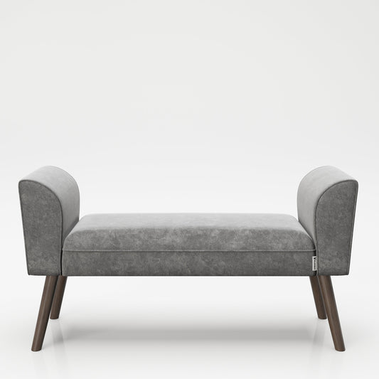 PLAYBOY - Sitzbank "TIFFANY" gepolsterte Bank mit Samtüberzug in Grau, Massivholzfüssen, Retro-Design,Sitzbank - playboy