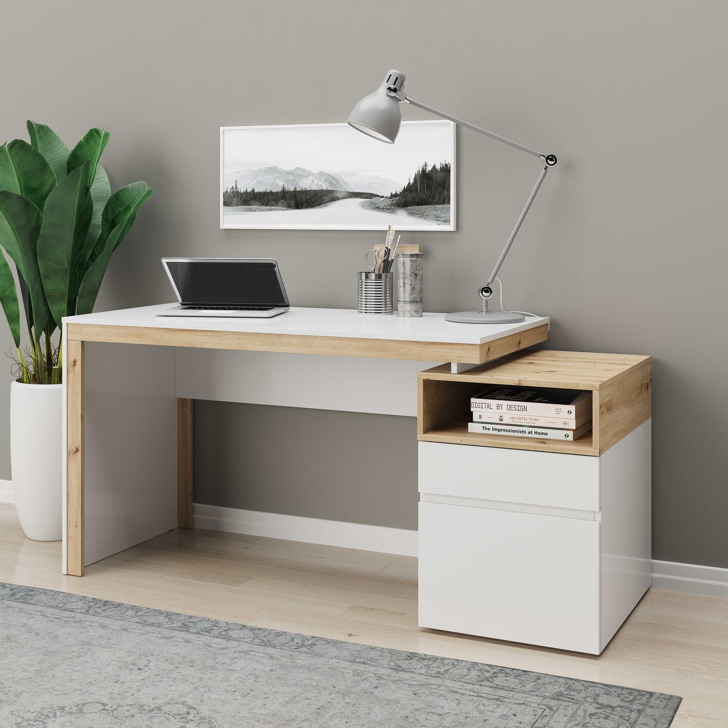 Santiago - Schreibtisch, Homeoffice Tisch, 1 offenes Fach, 1 Schublade, 1 Tür, beidseitig montierbar - einrichten-24, Büroeinrichtung